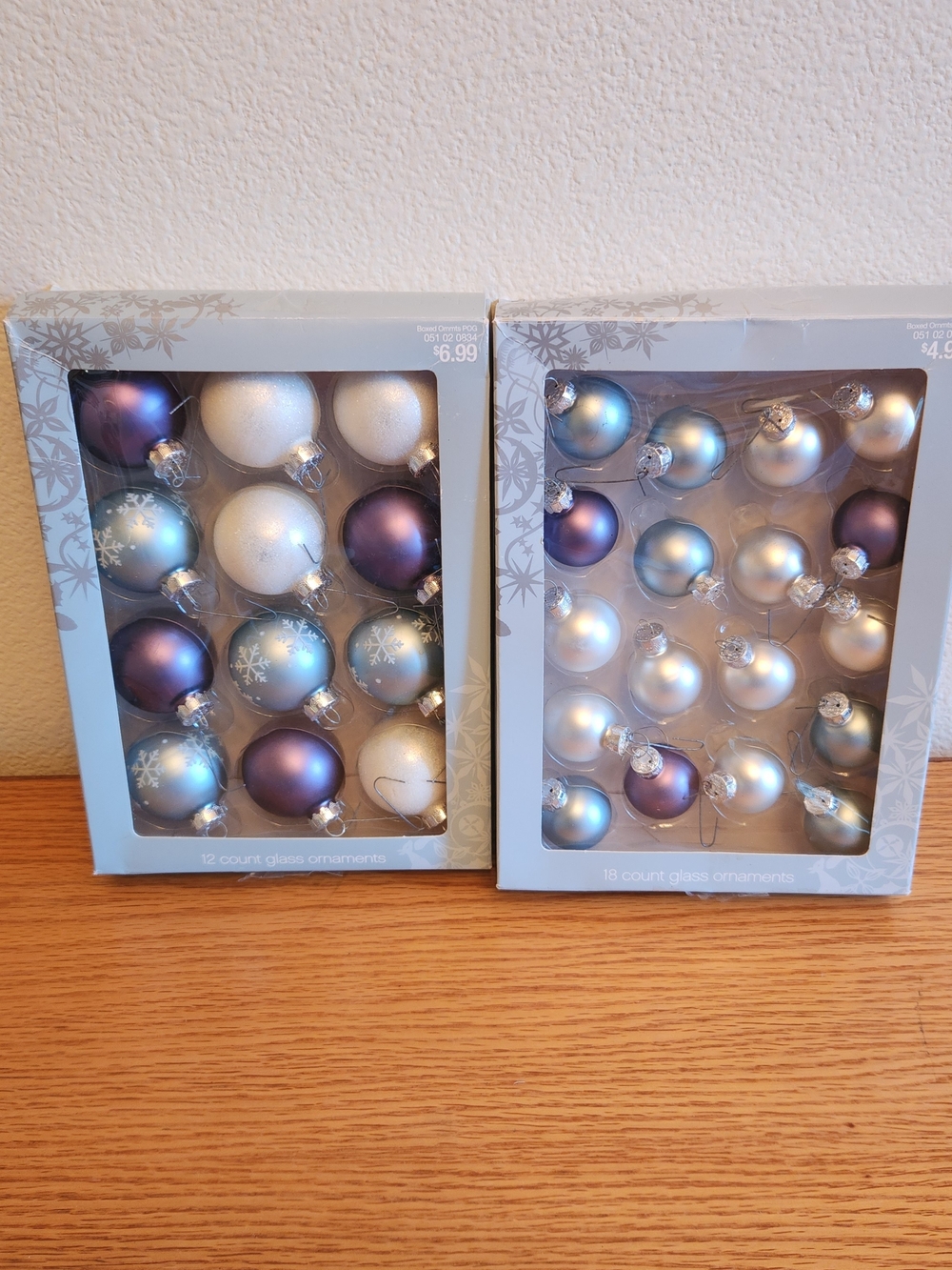 2006 Glass Christmas Holiday Ornaments Set - Silver, Purple, White - Set Of 30